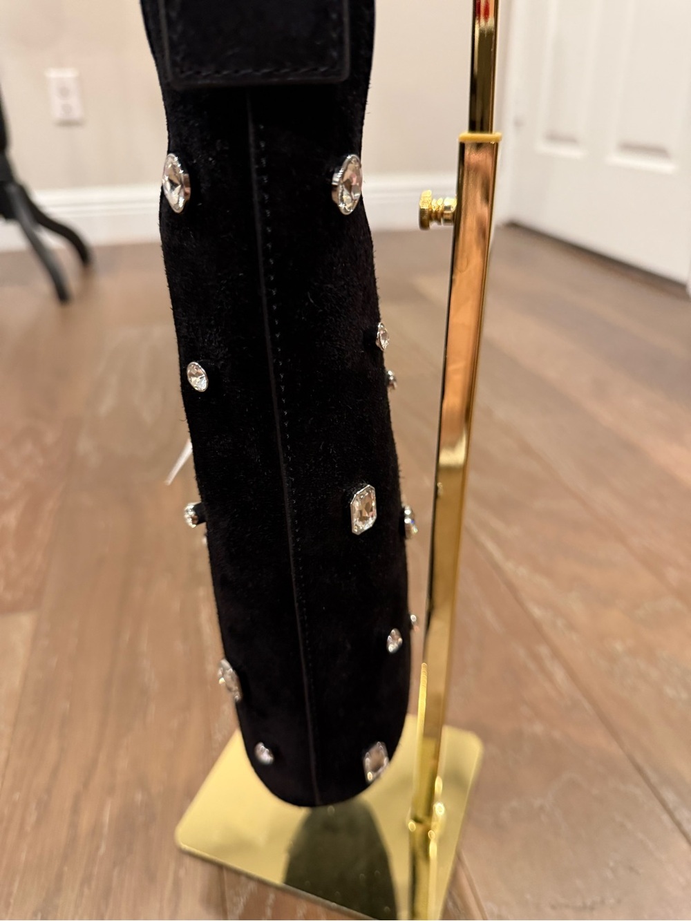 Veronica Beard Black Suede Shoulder Bag with Crystal Embellishments - Picture 5 of 13